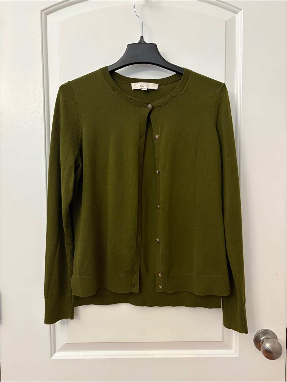 LOFT Olive Crewneck Button-Up Cardigan